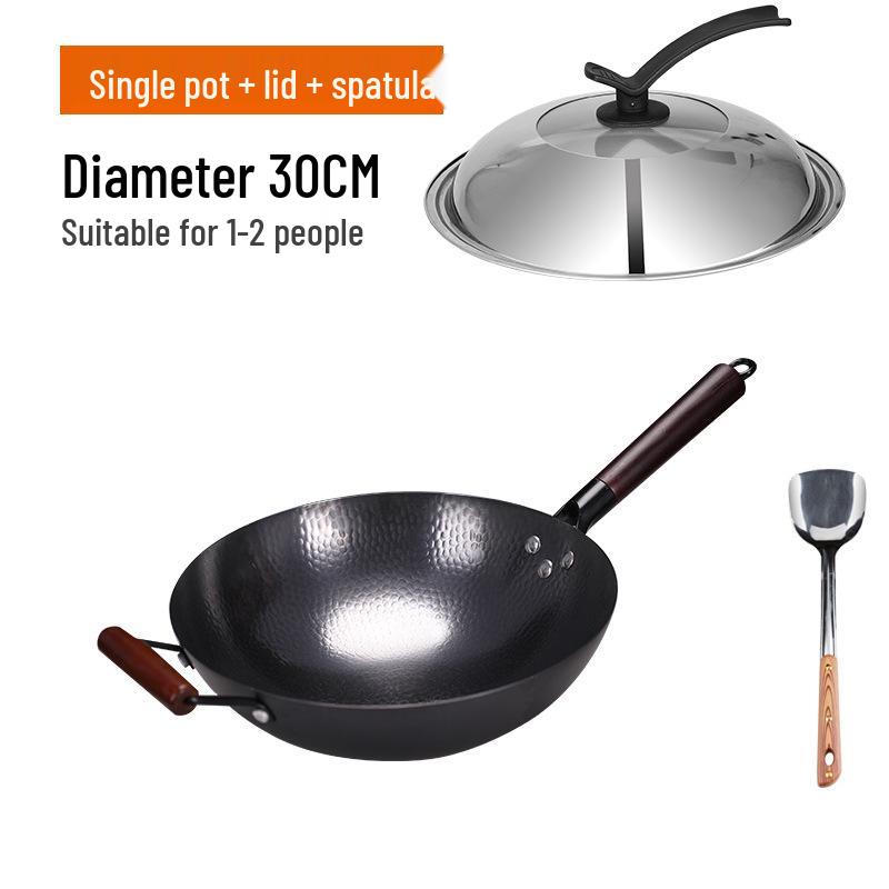 Чжанцю Кованый вручную Вок для жарки из кованого железа без покрытия с антипригарным покрытием и лопаткой