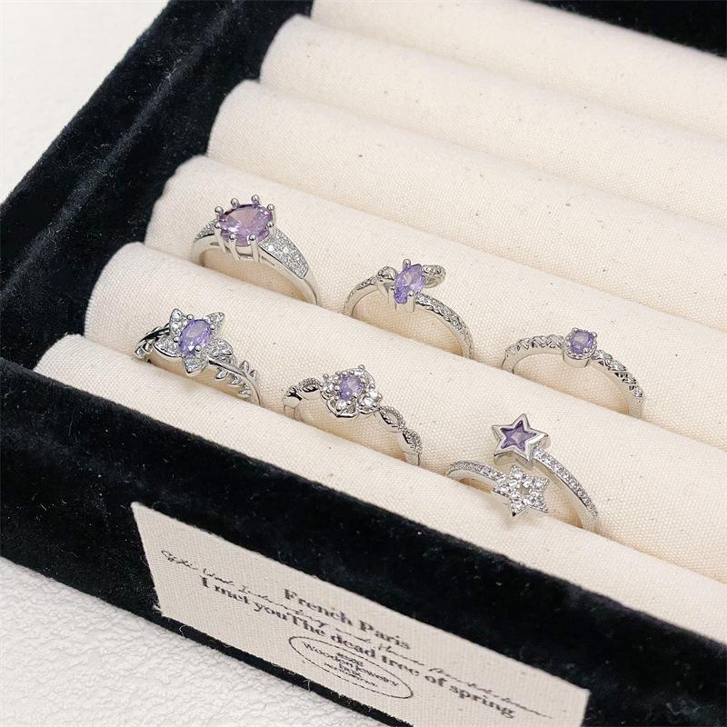 Новый цвет Сокровище Фиолетовый Переотправка Девять Фиолетовых Покидающий Огонь Год Свет Роскошный Открытое Кольцо Кисточка Полный Бриллиант Нишевые Супер Бессмертные Украшения Женщины