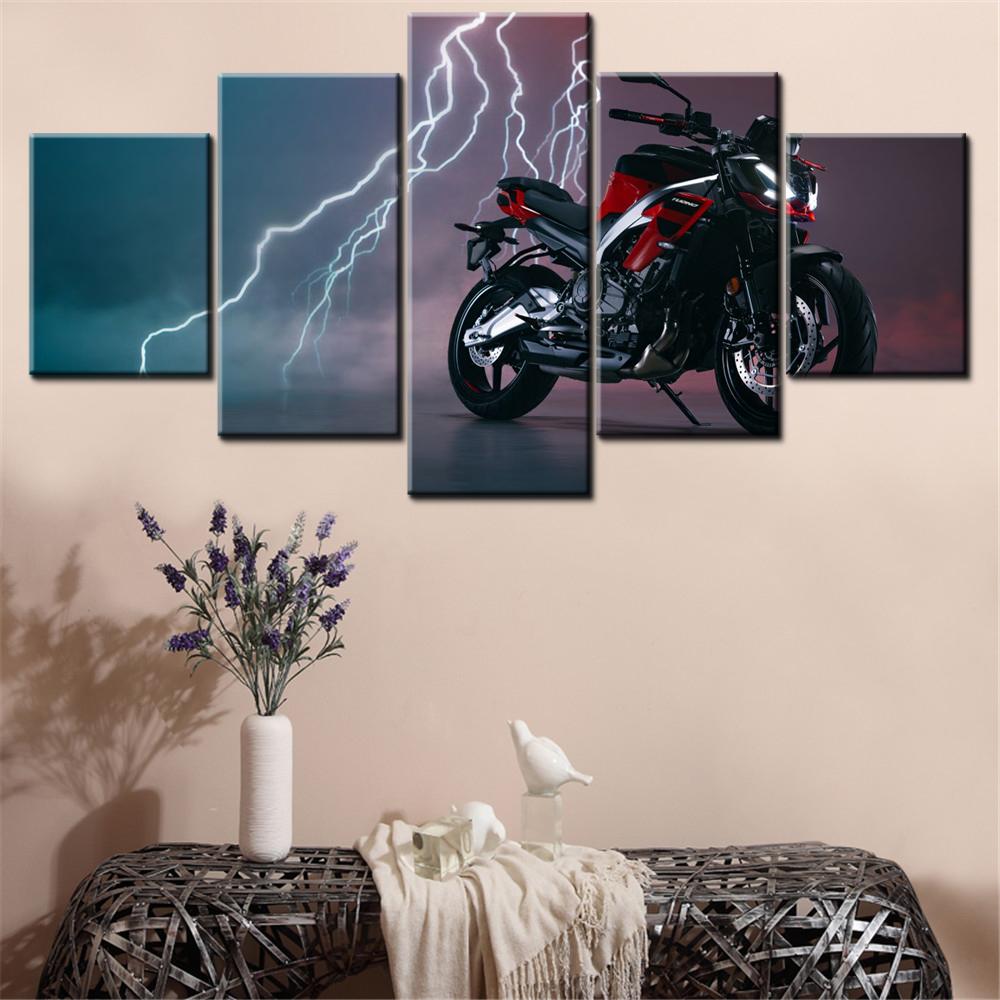 5 Pieces Canvas Wall Arts Poster Painting Bikes 2025 Wallpaper Home Decor Picture Printing For Living Room Interior Artwork