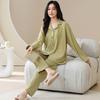 Однотонный кардиган на пуговицах с длинным рукавом, эластичные брюки с высокой талией, домашний модный пижамный комплект