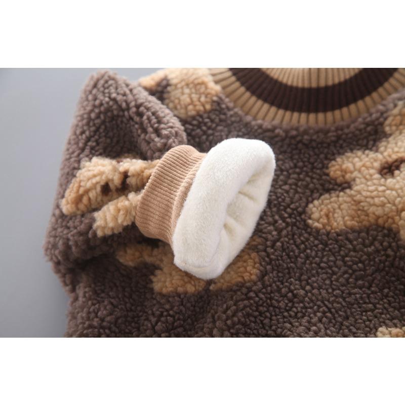 Зимний новый детский круглый вырез с принтом в виде медведя в стиле вестерн плюс толстый бархатный свитер из двух частей