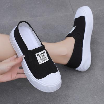 Женские туфли на платформе из парусины, новинка лета и осени 2024 года, универсальные нишевые туфли для доски, туфли с одной педалью, женские туфли для печенья