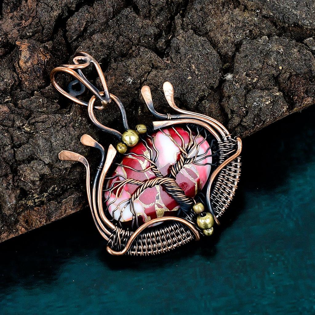 Kingman red mohave copper turquoise pendant copper wire wearing pendant gemstone jewelry handmade tree of life pendant personalized gifts