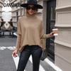 Spring and Autumn Women's Sweater Fashion Medium Long Solid Color High Neck Long Sleeve Knit Sweater