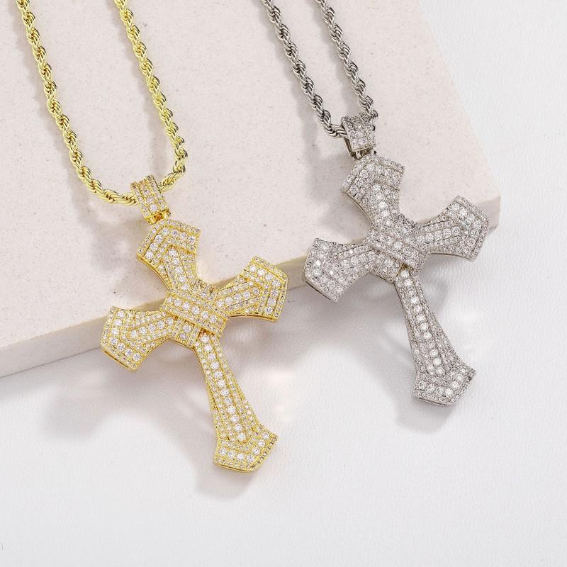 Hip Hop CZ Crystal Cross Pendant Necklace Men Women Gold Or Tone Chunky Chain Jewelry Accessory