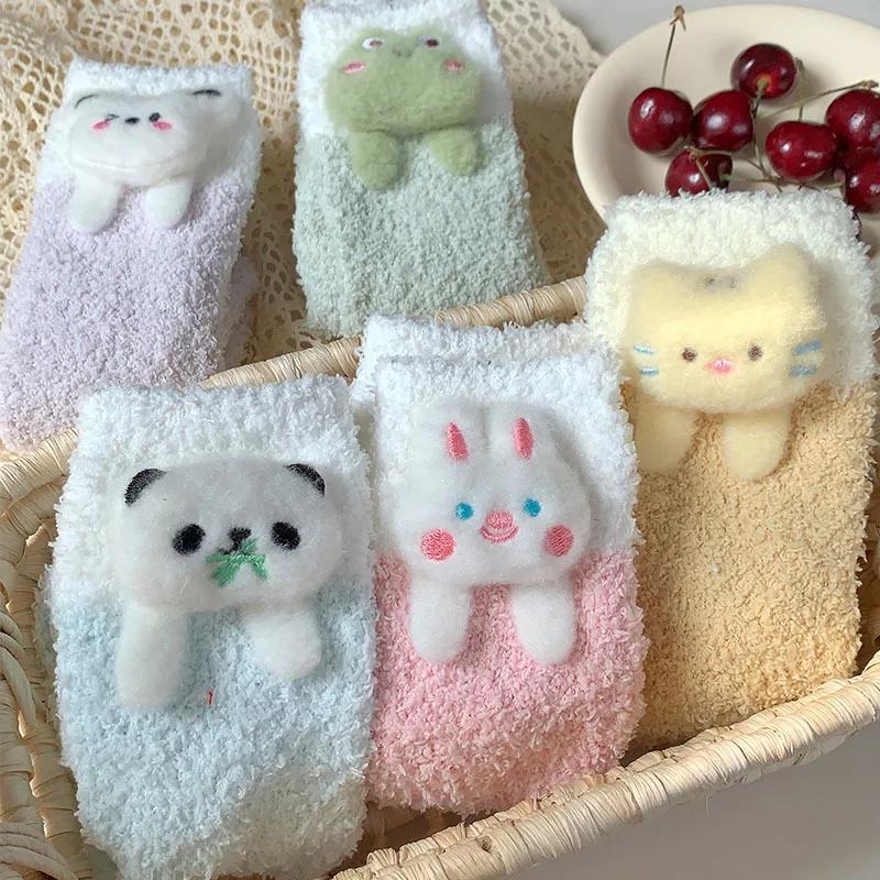 Милые носки с героями мультфильмов, женские осенне-зимние толстые теплые носки для сна, коралловые бархатные теплые носки Лолита Кавайи, рождественские подарки