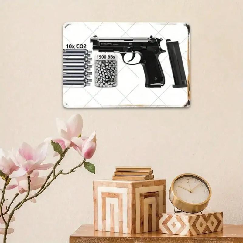 Beretta 92FS CO2 Пневматический пистолет Металлическая жестяная настенная табличка Винтажный спортивный декор