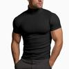 Мужская летняя футболка с полувысоким воротником, облегающая, эластичная, однотонная, с короткими рукавами, базовый слой, топ для ежедневного занятия спортом, занятий в спортзале