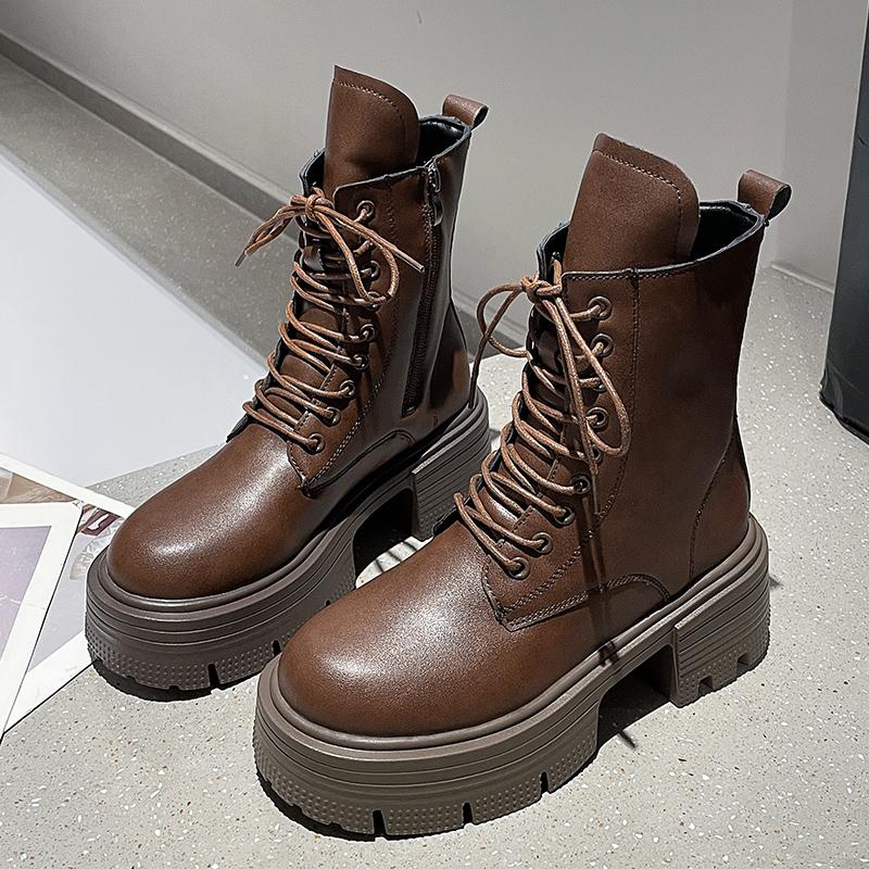 2024 Fashion Shoes for Women Cross-tied Women's Boots Hot Sale Side Zipp Casual Boots Women New Round Toe Mid-Calf Boots Zapatos
