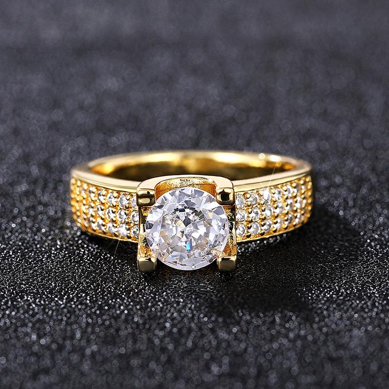 Huitan Модные свадебные кольца золотого цвета для женщин, полностью инкрустированные кубическим цирконием, современный модный дизайн, эффектное женское циркониевое кольцо