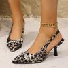 Fashion Classic Leopard Party Shoes Fashion Pointed Toe Sling Back Pumps Women 2025 Summer Crystal Chain Thin High Heels Shoes Woman