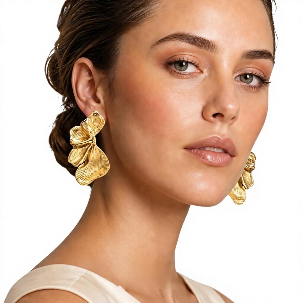 Mili European American Cross-Border Jewelry Instagram-Style Personalized Three-Dimensional Petal Electroplated Earrings