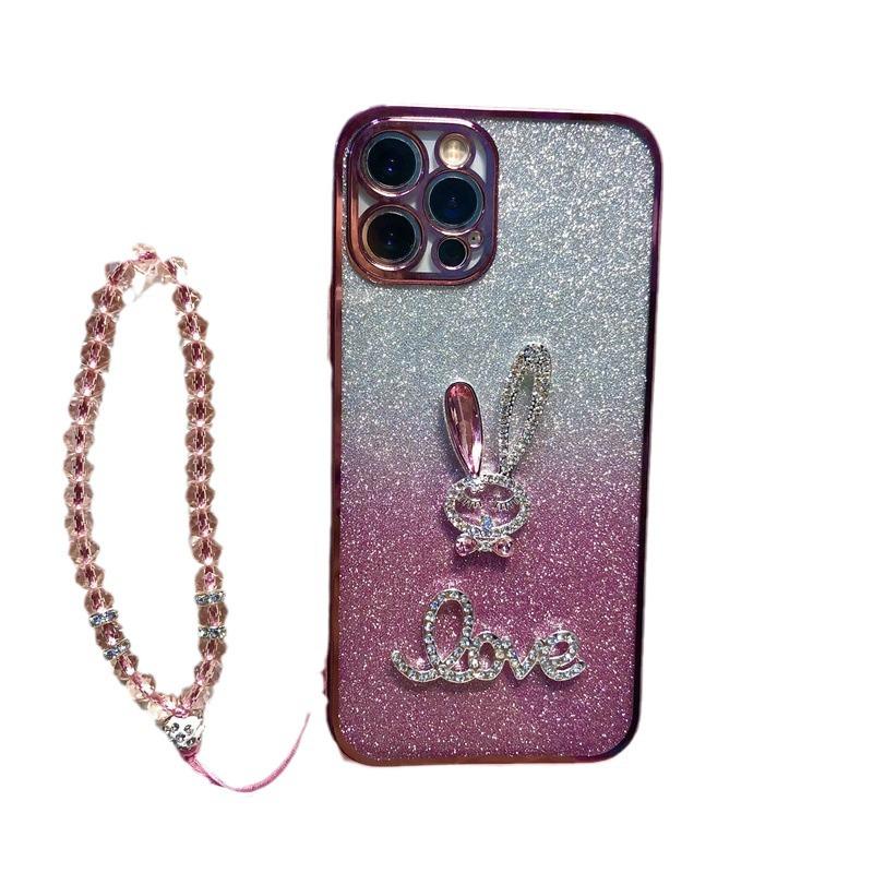 Honor 100 Glitter Electroplated Mobile Case with Anti-Fall Design Cute Cartoon Rabbit