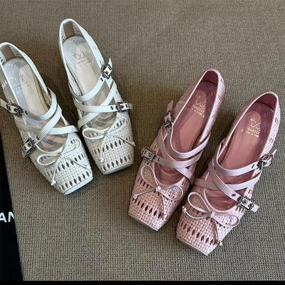 Туфли Мэри Джейн в милом стиле Женские дышащие плетеные с вырезами и перекрестными ремешками Весенне-летняя новая модель Корейская версия Одинарные туфли