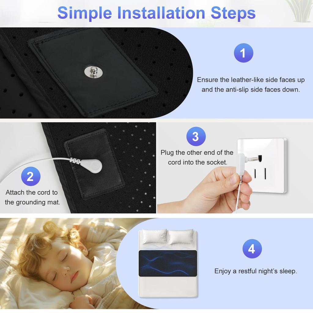 Grounding Mat for Bed, 27''×60'' (Queen) - Earthing Pad for Better Sleep, Stress & Muscle Pain Relief, Includes Grounding Cord