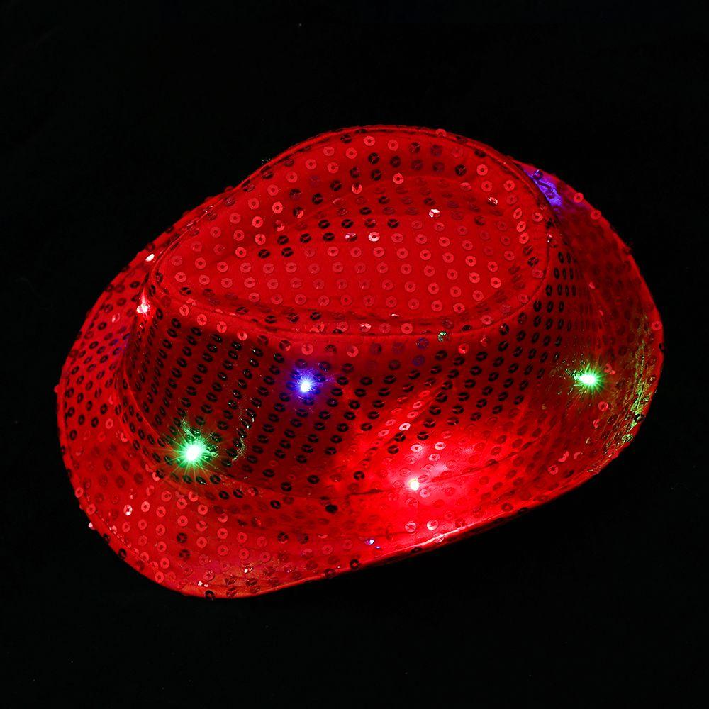 New Fashion Light Up Flashing Panama Cap Jazz Hat Sequin Led Fedora Trilby