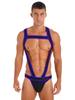 Mens Contrast Trim Chest Harness Jumpsuit Bulge Pouch Design One-Piece Bodysuit Jockstrap Underwear for Cosplay