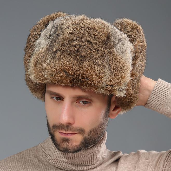 Шапка из кроличьей шерсти, мужская зимняя меховая шапка, утолщенная северо-восточная уличная теплая защита, защита ушей, хлопковая шапка для людей среднего и пожилого возраста