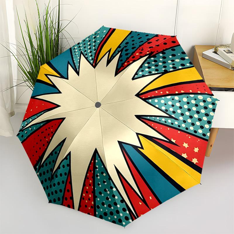 1pc Pop Art Circle Auto-Fold Umbrella with One-Touch Open/Close - 8 Reinforced Ribs for Windproof Stability, yy251118219