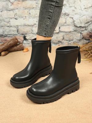 Ботинки челси на платформе женские осенне-зимние новые короткие ботинки в британском стиле с круглым носком на молнии модные толстые ботильоны женские