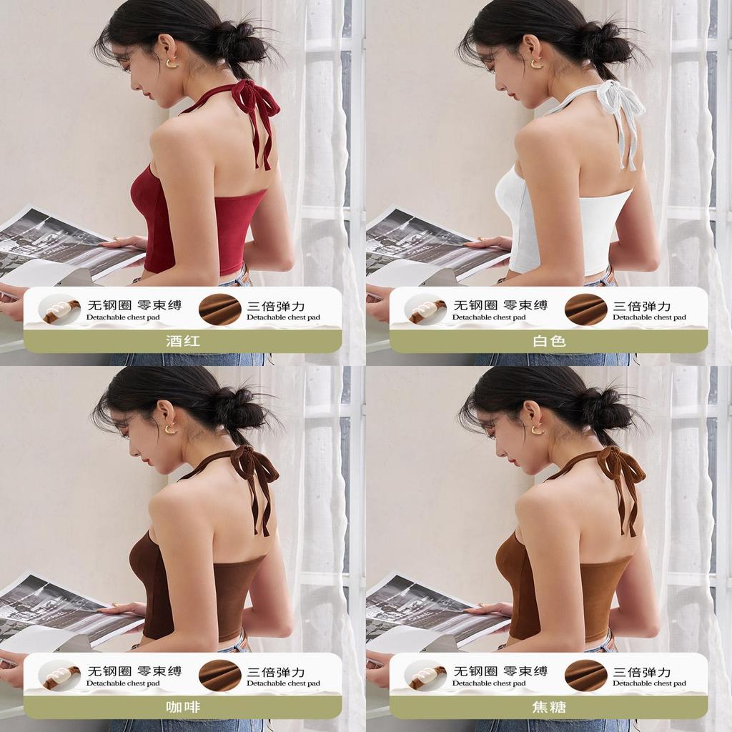 Cotton Sleeveless Tank Top For Women With Backless Design And Chest Pad For Summer Casual Wear