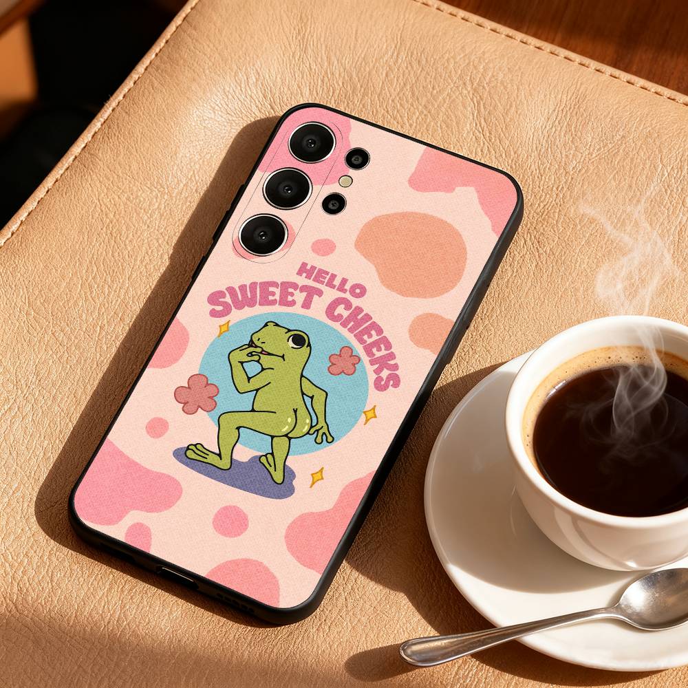 T-Лягушка C-Милый Чехол для Телефона Для Samsung S26,S25,24,23,22,30,21,10,9,Ultra,Plus,Lite,Черный Мягкий Чехол