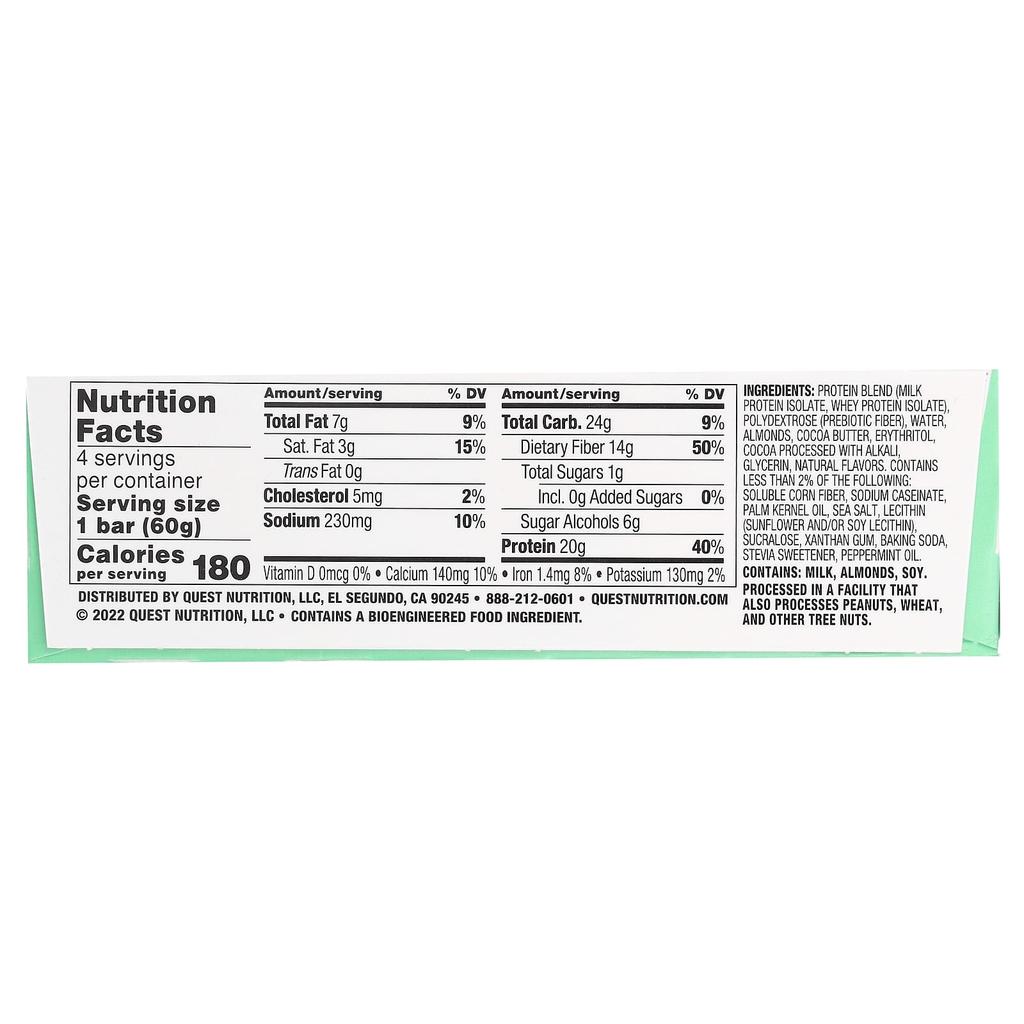 Protein Bar, Mint Chocolate Chunk, 4 Bars, 60G (2.12Oz) Each