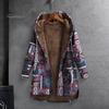 Women's Fleece Jacket Fall Winter Ethnic Printed Hooded Jacket Warm Long Sleeve Outwear Coat with Button Front for Daily Wear Outdoor Activities