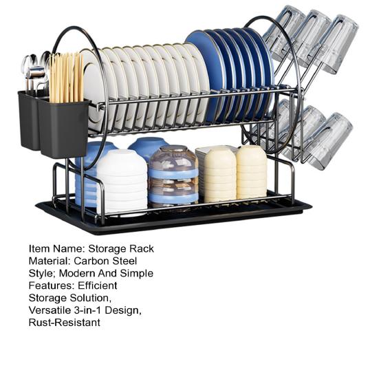 Стеллаж для сушки посуды из нержавеющей стали, двухъярусная кухонная стойка для хранения с антикоррозийным покрытием, большой держатель для посуды, система слива, хранение тарелок и чашек