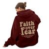 FAITH OVER FEAR Fashionable and Casual Back-collar Plus Velvet Hooded Loose Sweatshirt for Female Students European Goods