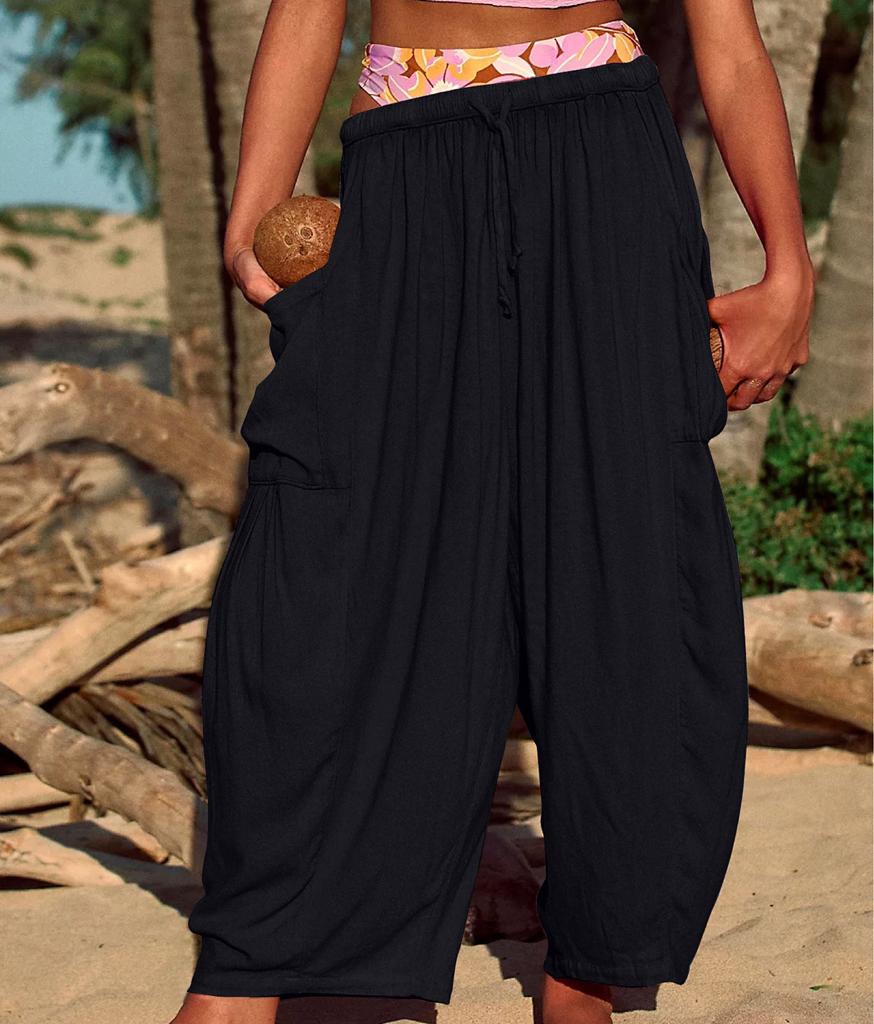 Women Plus Size Wide Leg Linen Pants Middle Waist Summer Baggy Pants