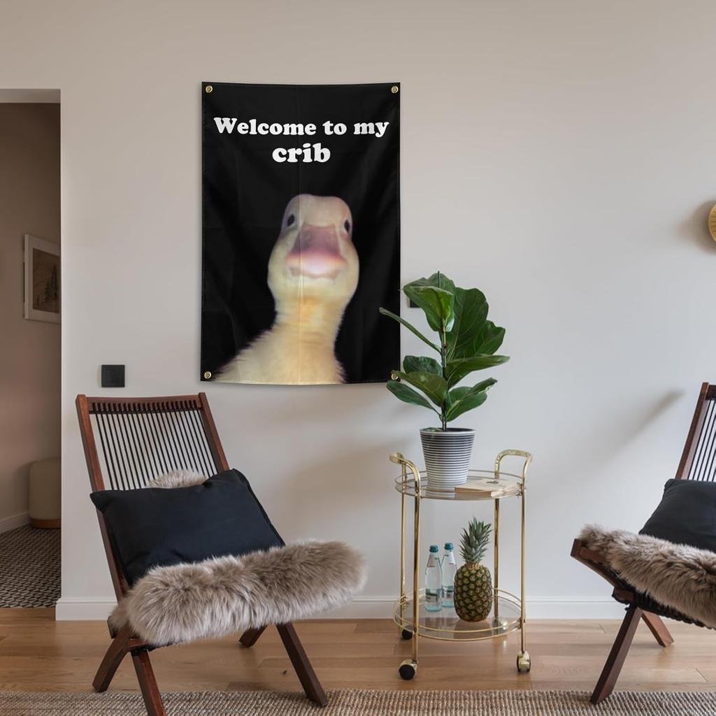 Welcome to My Crib Cute Duck Flag Teen Girl Boys College Room Dorm Decor Cool Stuff Funny Anime Flags for Room Home Decorations Posters Tapestry for