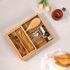 YOSHIKI Bamboo Cutlery Case Cutlery Storage Case Drawer Divider Cutlery Tray 2 Tier Tray Sliding Cupboard Kitchen Small Items Storage Kitchen Tools