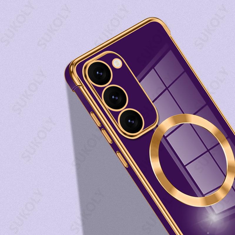 Solid Color Slim Magnetic Phone Case For Samsung Galaxy S25 Ultra S24 FE S23 Plus S22 S21 Wireless Charge Plating TPU Soft Shockproof Bumper Cover