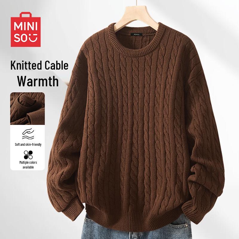 MINISO Мужской свитер с круглым вырезом и кабельным узором