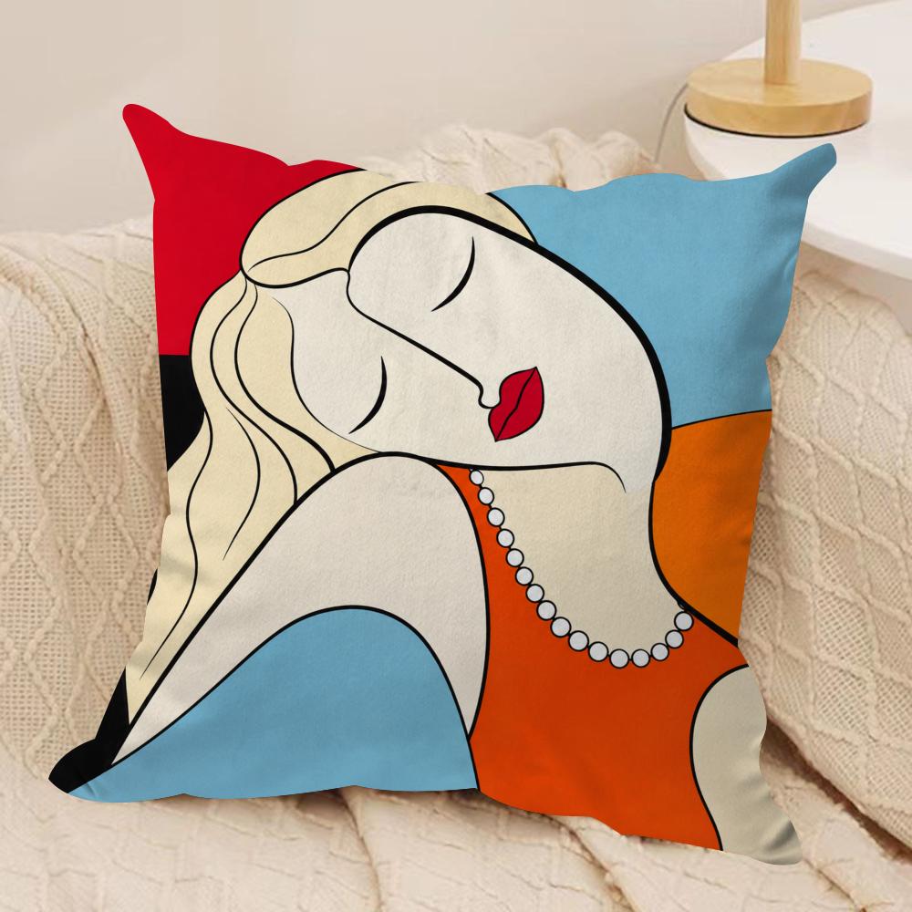 Abstract Female Portraits Cushion Cover Pillow Case Short Plush Square Throw Pillow Covers Pillowcase Sofa Home Decor Gift