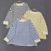 Japanese Casual Style Round Neck Striped Cotton Horizontal Loose T-shirt Women Patchwork Long-sleeved Tops