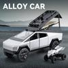 1/24 Tesla Cybertruck Кемпинговый автофургон из литого сплава Игрушечная модель автомобиля Звук и свет Детские игрушки Коллекционные предметы Подарок на день рождения
