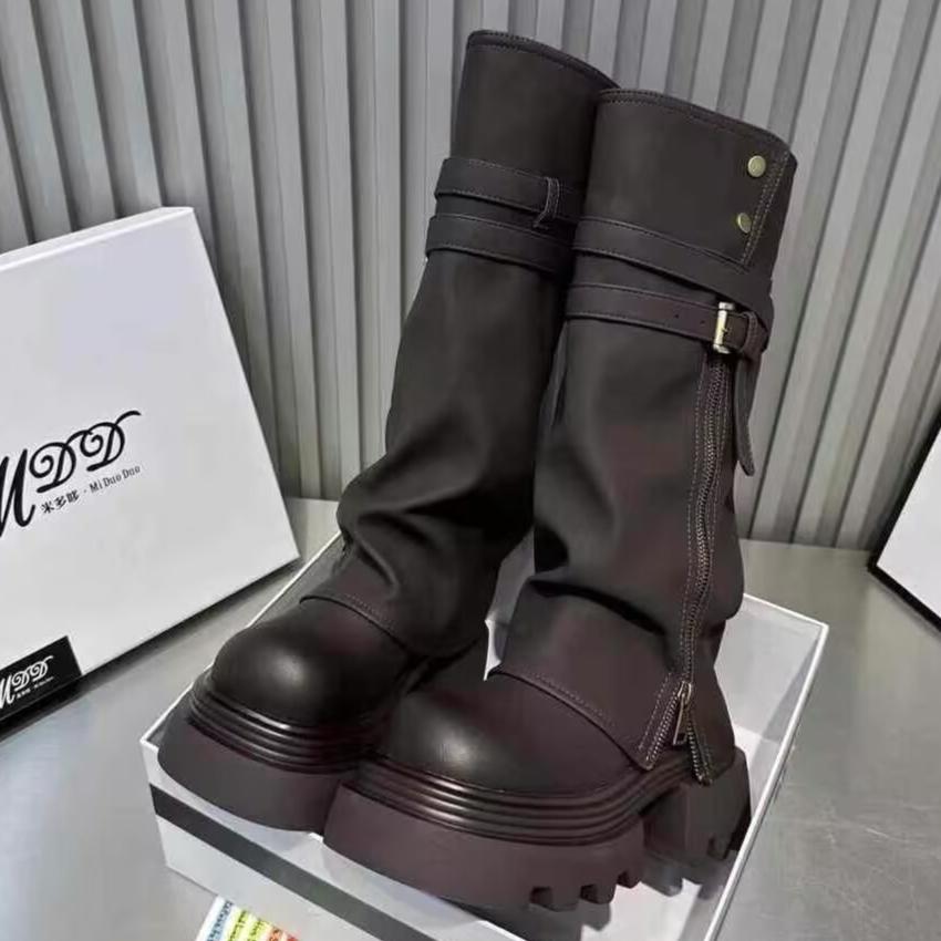 Platform Women Knee High Boots Brand High Heels Shoes Woman Winter 2025 Trend Goth Chelsea Casual Shoes Fad Chunky Botas Mujer