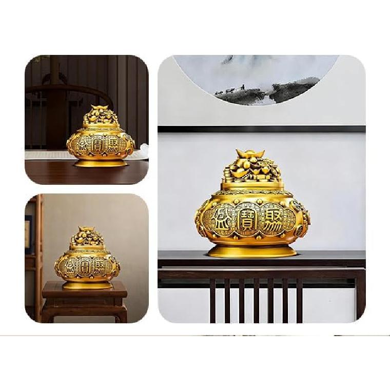 Aris & Juno Brass Treasure Bowl Feng Shui Statue – Chinese Wealth & Good Luck Figurine for Entryway, Home Office Desk or Shelf Decor, Gift for