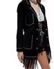 Women Suede Leather Jacket Black Studded Fringe Long Jacket Stylish Handmade