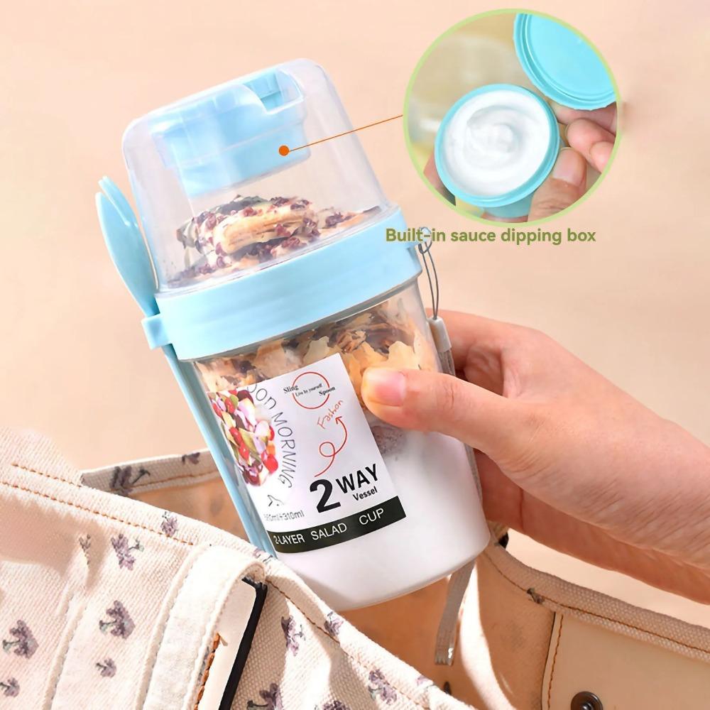 Portable Salad Cup Double Oatmeal Cup Yogurt Nut Fat-Reduced Vegetable Fruit Box Cup with Lid Spoon Breakfast Cup Lunch Box