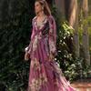 2025 V-Neck Printed Long-Sleeve Women's Maxi Dress