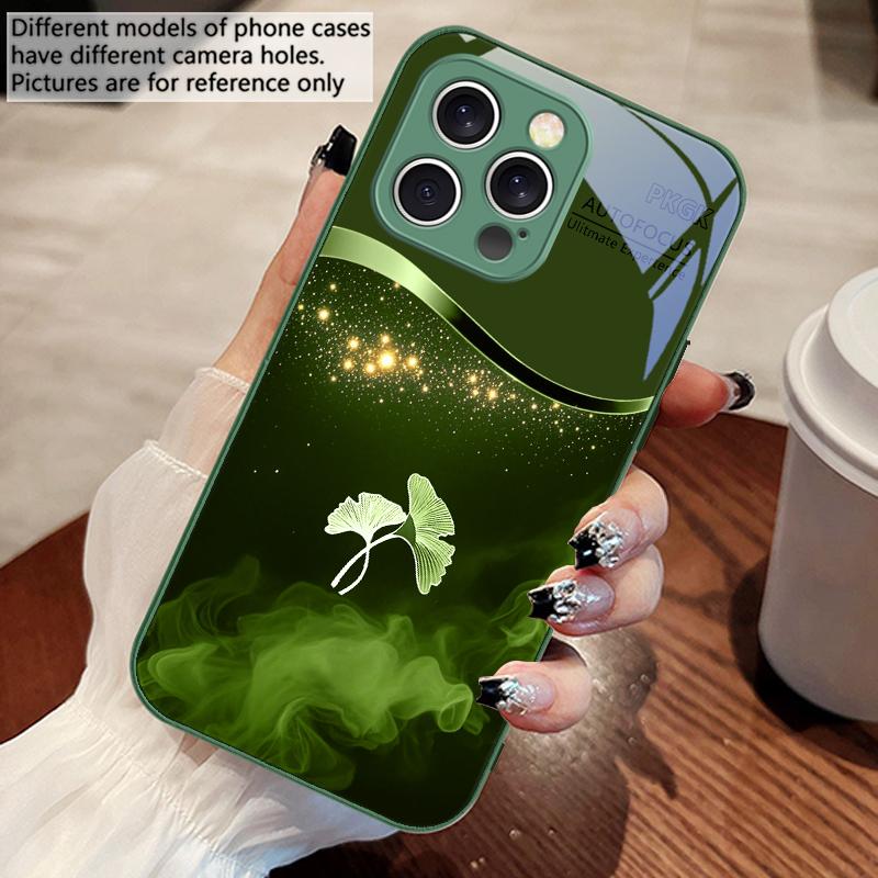 Чехол для телефона из закаленного стекла с листьями гинкго в фиолетовом дыму для iPhone 16 Pro Max 15 Pro 14 13 12 Mini 11 XS M ax XR 7 8 Plu SE 2022