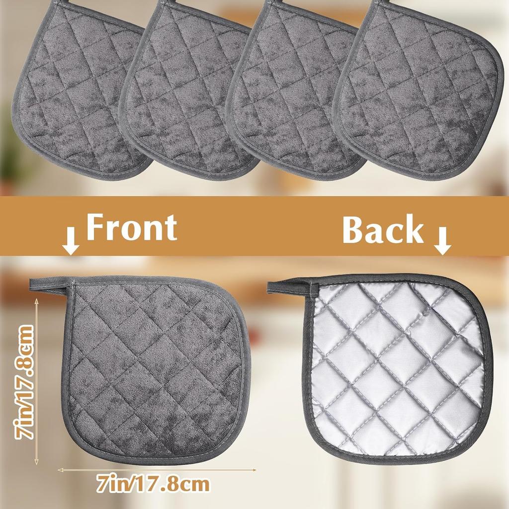 4 Pcs Kitchen Hot Pads Pot Holders Dining Essentials Decor Accessories Terry Cloth Potholders Sets with Hanging Loops for Oven Cooking Baking Pans
