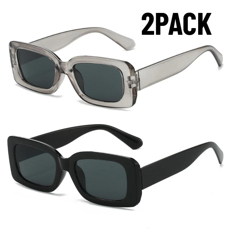 1/2PACK Black Square Sunglasses Men Retro Small Rectangle Sun Glasses UV400 Protection Driving Fishing