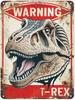 Mfoever  Funny Beware of The Dinosaur Tin Sign Retro Metal Wall Decor Poster Vintage Sign for Home Bar Garage Garden Patio Porch Bathroom