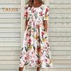 Женское летнее платье с коротким рукавом, повседневное платье миди с цветочным принтом, круглым вырезом и карманами, струящийся пляжный сарафан А-силуэта
