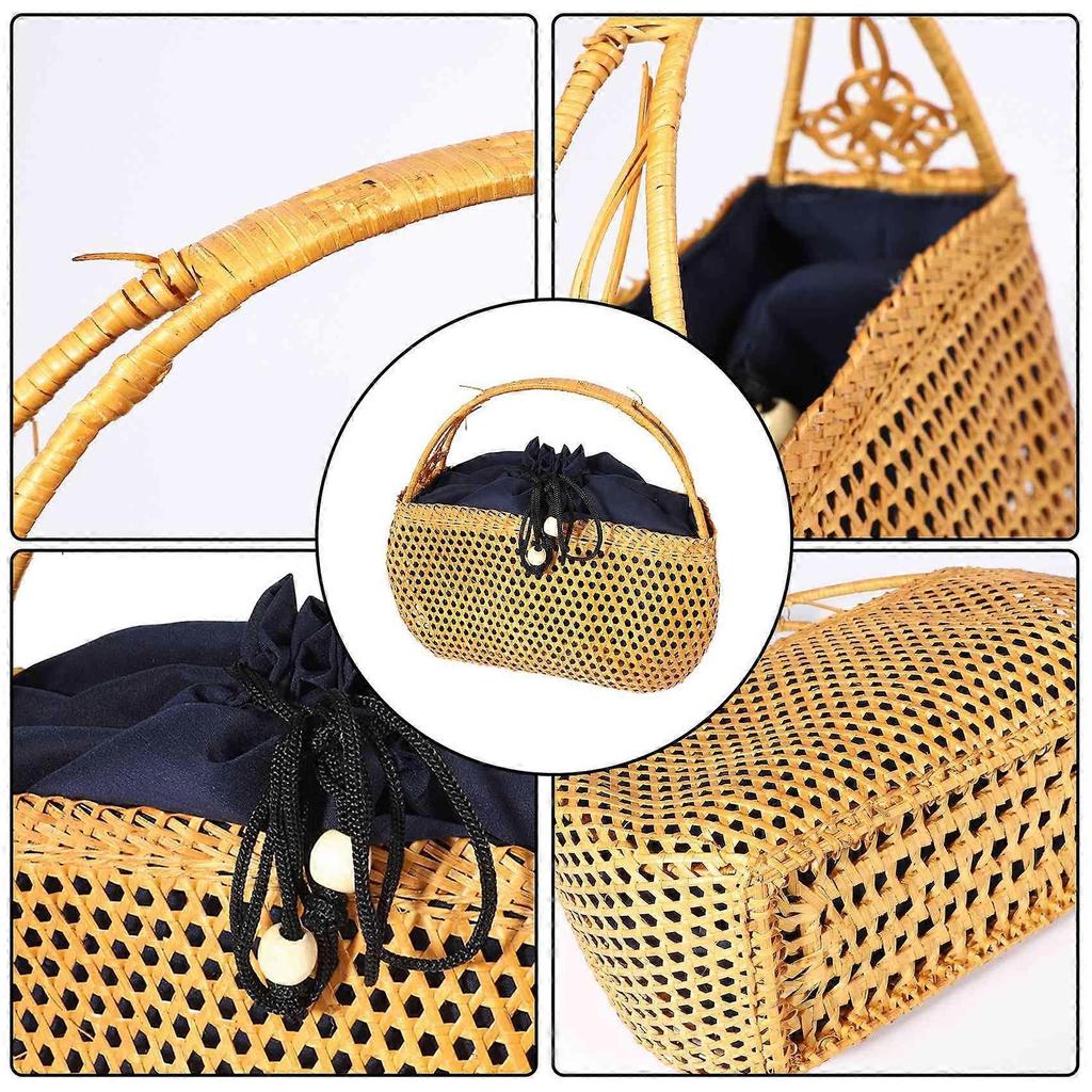 Women Bamboo Bags Bohemian Female Summer Beach Handbag Lady Vintage Rattan Knitted Bag Hollow Handma