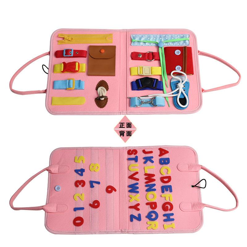 2 Pages Children Montessori Dressing Early Educational Busy Board Toddlers Sensory Toy Travel Activities for Boys Girls Gift Toy